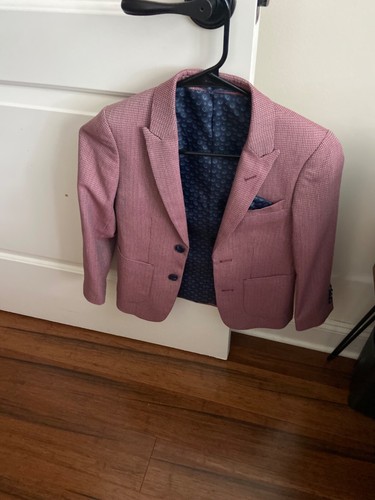 Boys Isaac Mizrahi New York Blazer size 8 houndstooth maroon and white - Picture 2 of 5