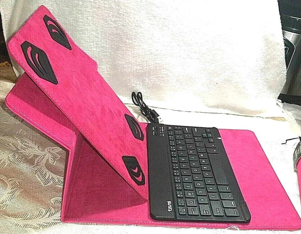 Tzumi Bluetooth Keyboard Tablet Case 8.9-10" Folio Android iPad Hot Pink  - Image 2 of 4