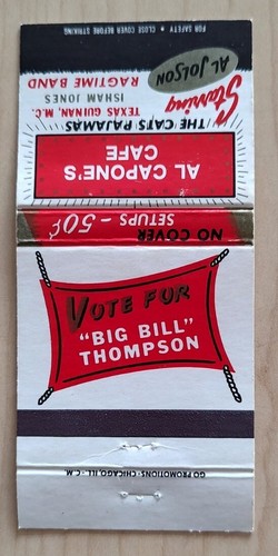 JIM COLOSIMO'S CAFE con Al Jolson A Capone Manager copertina libro di fiammiferi Big Bill - Foto 2 di 3