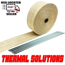 Exhaust Heat Header Wrap with Stainless Ties 1/16" X 2" X 50 Tan High Temp pipe