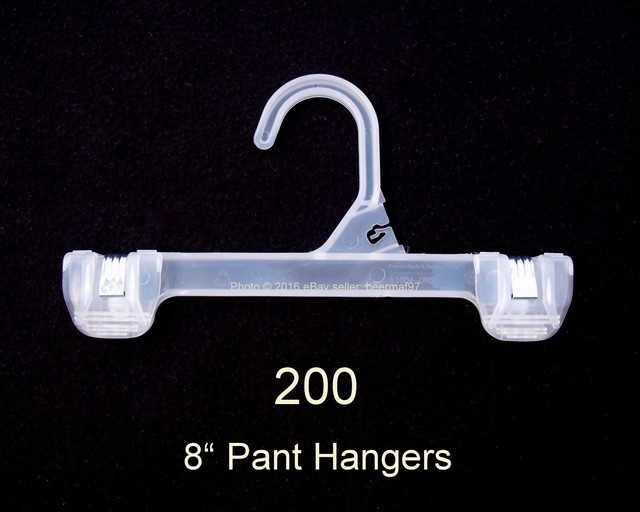 200 Retail Pant Clothes Hangers 8" [20 cm] Plastic Snap Lock Clip