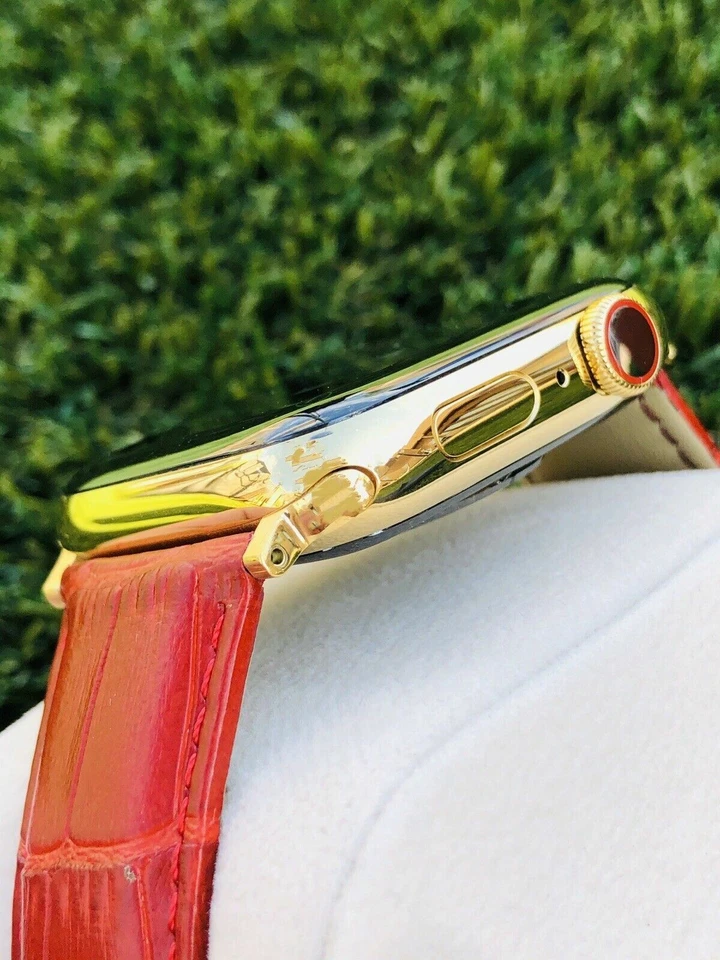 Apple Watch enchapado en oro 24K 45MM SERIE 8 acero inoxidable banda roja GPS LTE O2 Foto 2 de 4