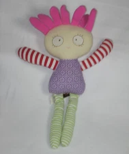Maison Chic Rag DOLL Crazy Pink Hair Purple Red Green Striped Legs Lovey Rattle