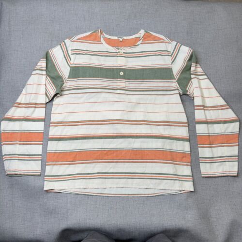 Umber And Ochre Shirt Men's M Stripped Orange/Green Henley 1/4 Button Up - Afbeelding 1 van 9