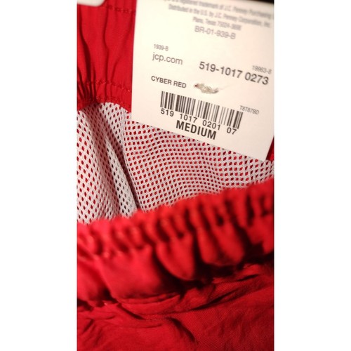 Mens Swim Trunks Shorts Sz Medium Drawstring Pockets Mesh Lined Above Knee Red - Picture 9 of 10