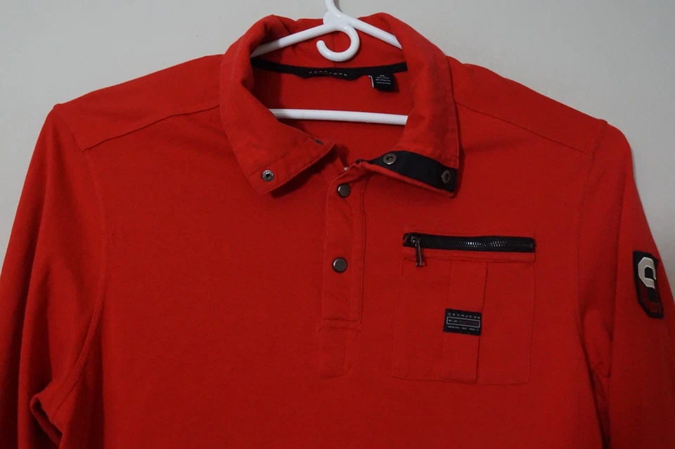 Sean John Men's 3XL Shirt LS Pullover Thick Cotton Sweater Red snaps up - Image 2 of 4