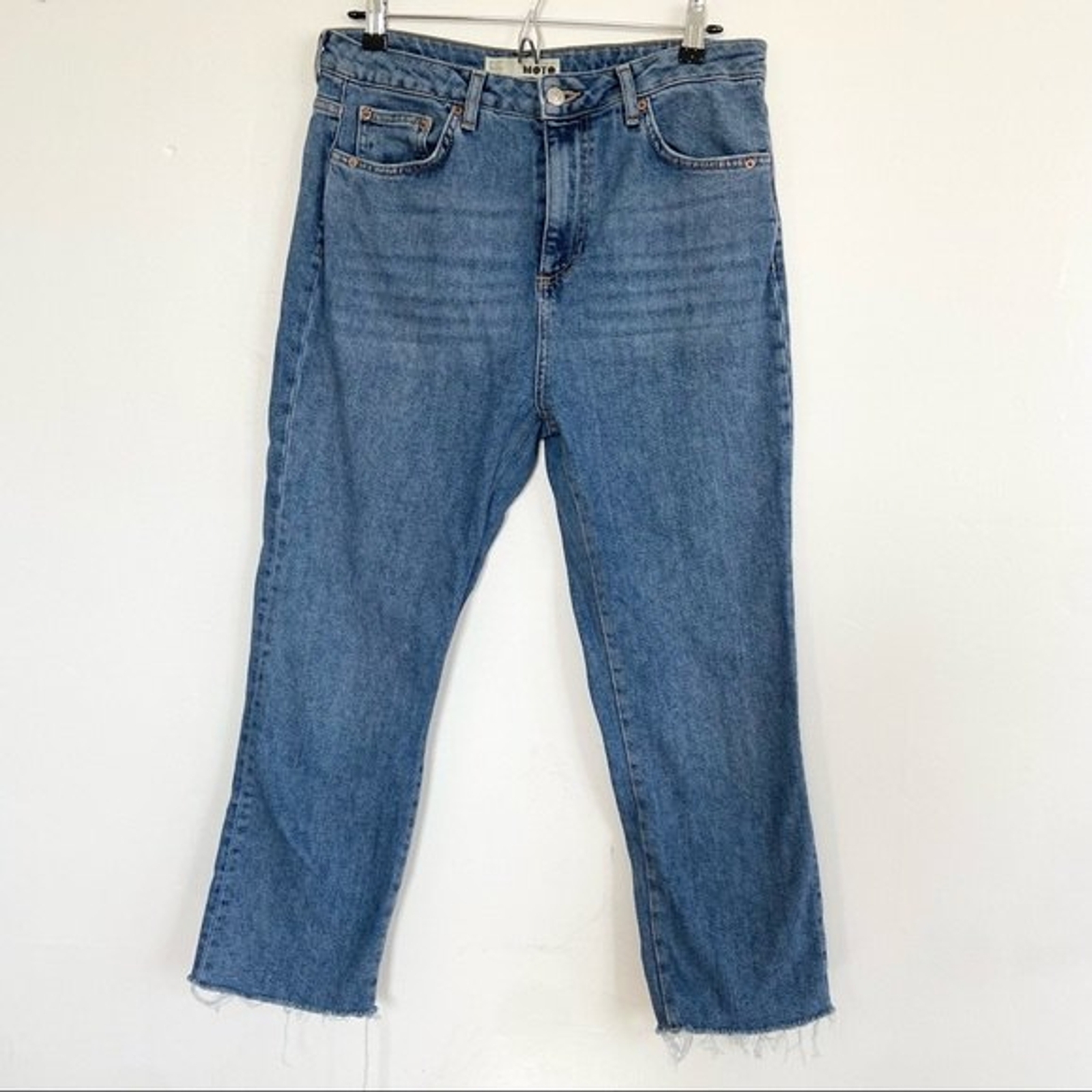 Topshop Moto Raw Hem Straight Leg Jeans Blue Size 32