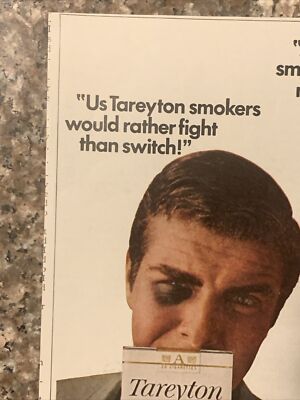 1967 Tareyton Cigarettes PRINT AD Black Eyes New 100s Charcoal Tip VTG  1960s