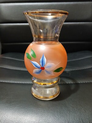 Vintage Bartlett Collins Hand Painted Frosted Bud Vase 1950 s Gold Trim Pink
