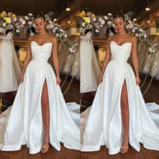 Bohemian Sexy Satin Side Split Wedding Dresses Sleeveless A Line Bridal Gowns