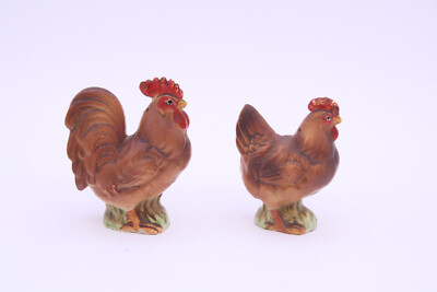 Bone China Hen/Rooster Salt & Pepper Farmhouse - Well Loved - * AS IS *