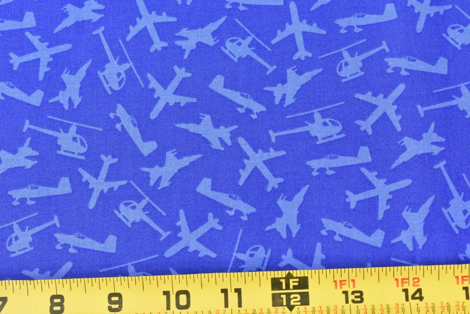 22" Long, Blue Military Aircraft on Blue Cotton, Exclusively Quilters, N6114 - Image 2 of 4