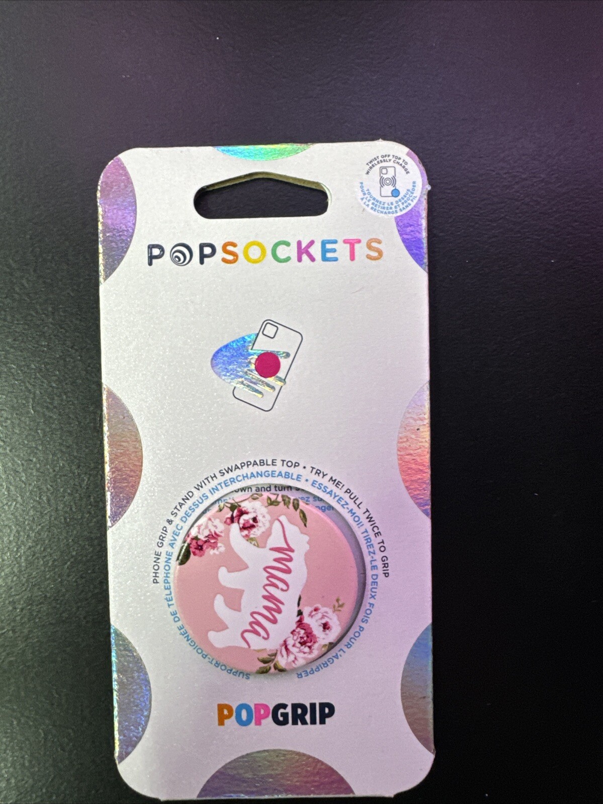Popsocket Mama Bear Pink Flowers Swappable PopGrip Stand-image