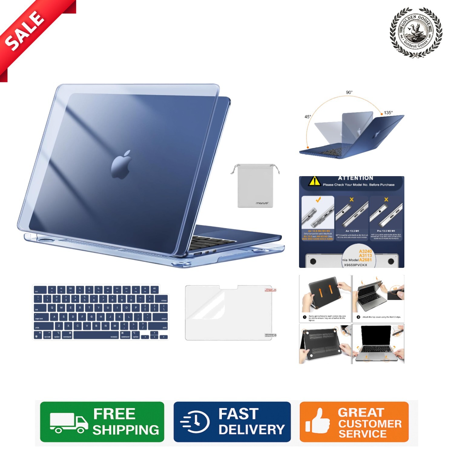 Elegant MacBook Air 13-Inch Case Bundle: Crystal Midnight Sh