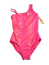 NWT Justice Sport Girls Medium 10 Pink Shine Ribbed Tank Swim Suit Swimsuit