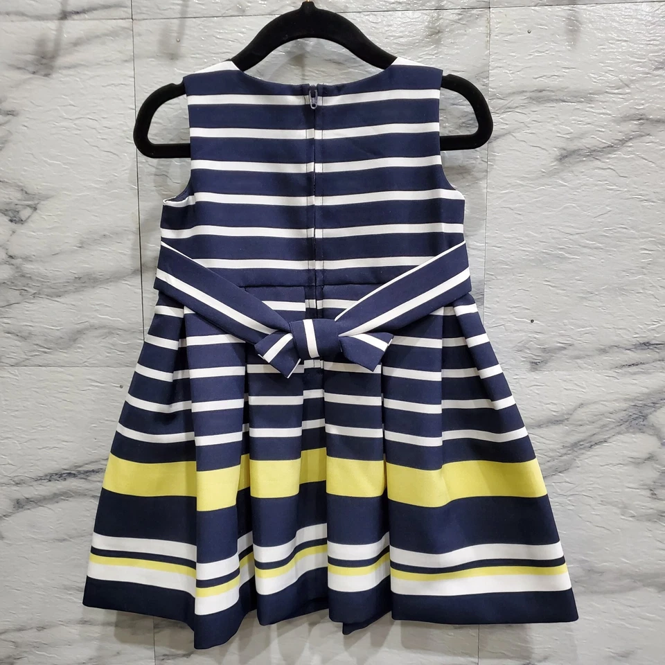 Vestido Jessica Ann Infantil Talla 18 Mo Azul Marino Rayas Sin Mangas Amarillo Cinta Lazo Foto 3 de 4