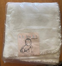 Vintage Baby Blanket by Pepperell - Ivory with satin binding - 50" x 36"