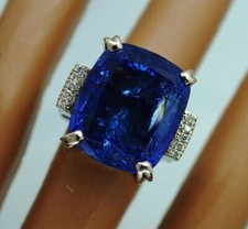 Gorgeous Royal Blue 18.16 Carat Cushion Sapphire  Vivid White CZ Solitaire Ring