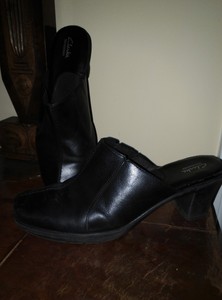 black leather mule slides