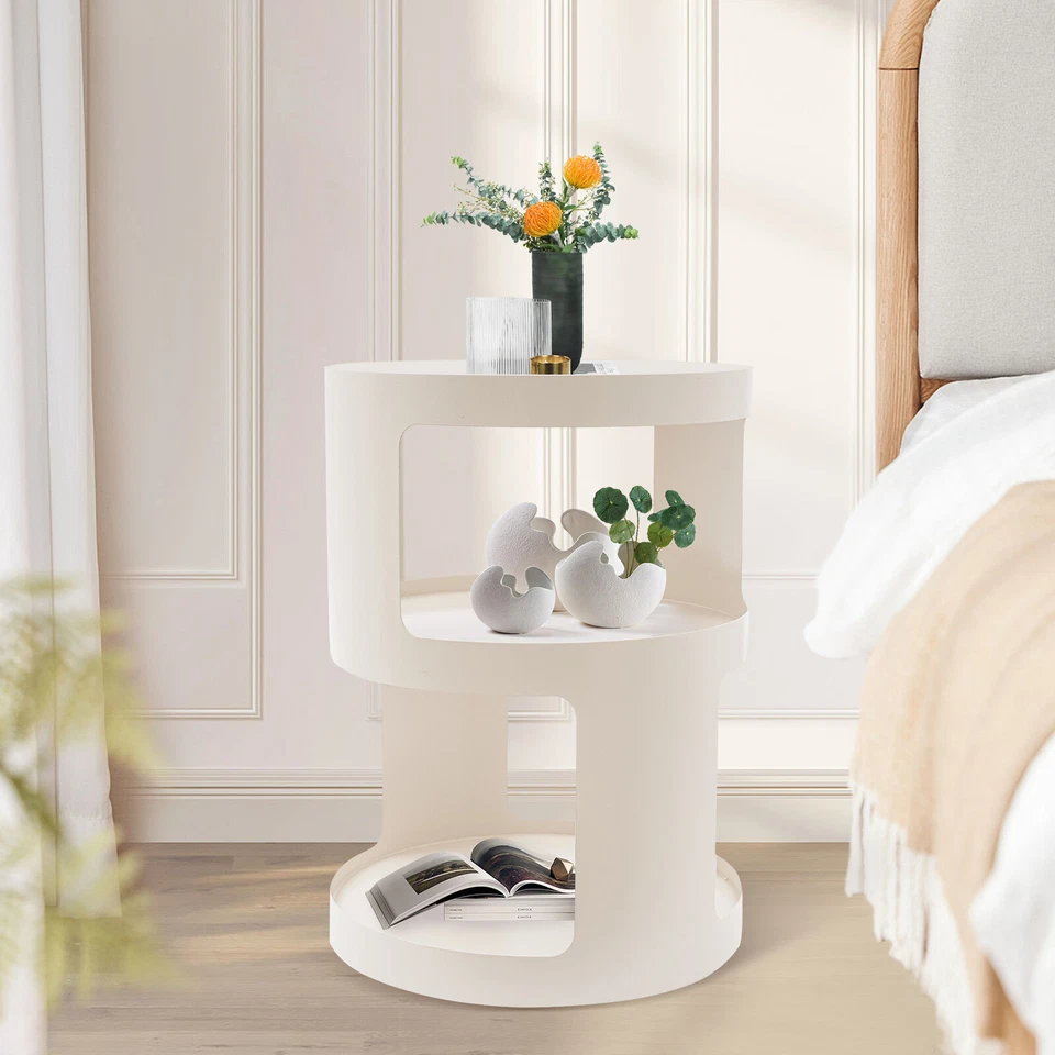 3 Tier Side Table Modern Coffee Table Sofa Bedside Table Round Organizer White - Image 2 of 4