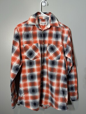 Bud Berma The Highlander Flannel Shirt Mens Orange Plaid Button Down Sz. Medium