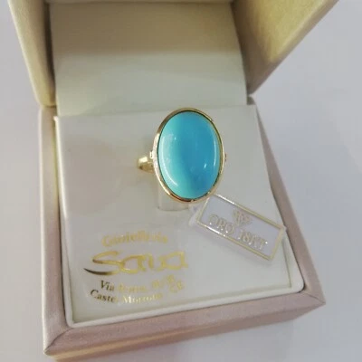 Bellissimo Anello in Oro Giallo 750 18 kt e pasta di turchese Nuovo