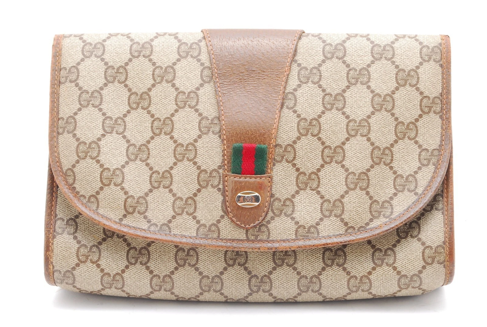 Borsa a tracolla GUCCI Borsa a patta Sherry Line Vintage PVC Pelle Marrone GIAPPONESE