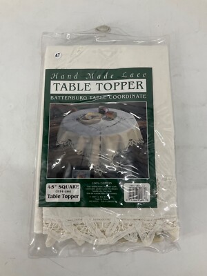 Vintage 1987 Hand Made Lace Table Topper Battenburg Table Coordinate 45'' Square