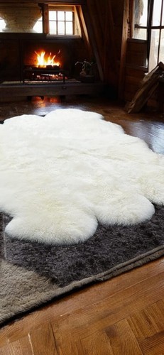 190 x 160cm | XXL Schaffell Echt | Lammfell-Fell-Teppich | Weiß, Braun, Geflammt - Picture 12 of 20
