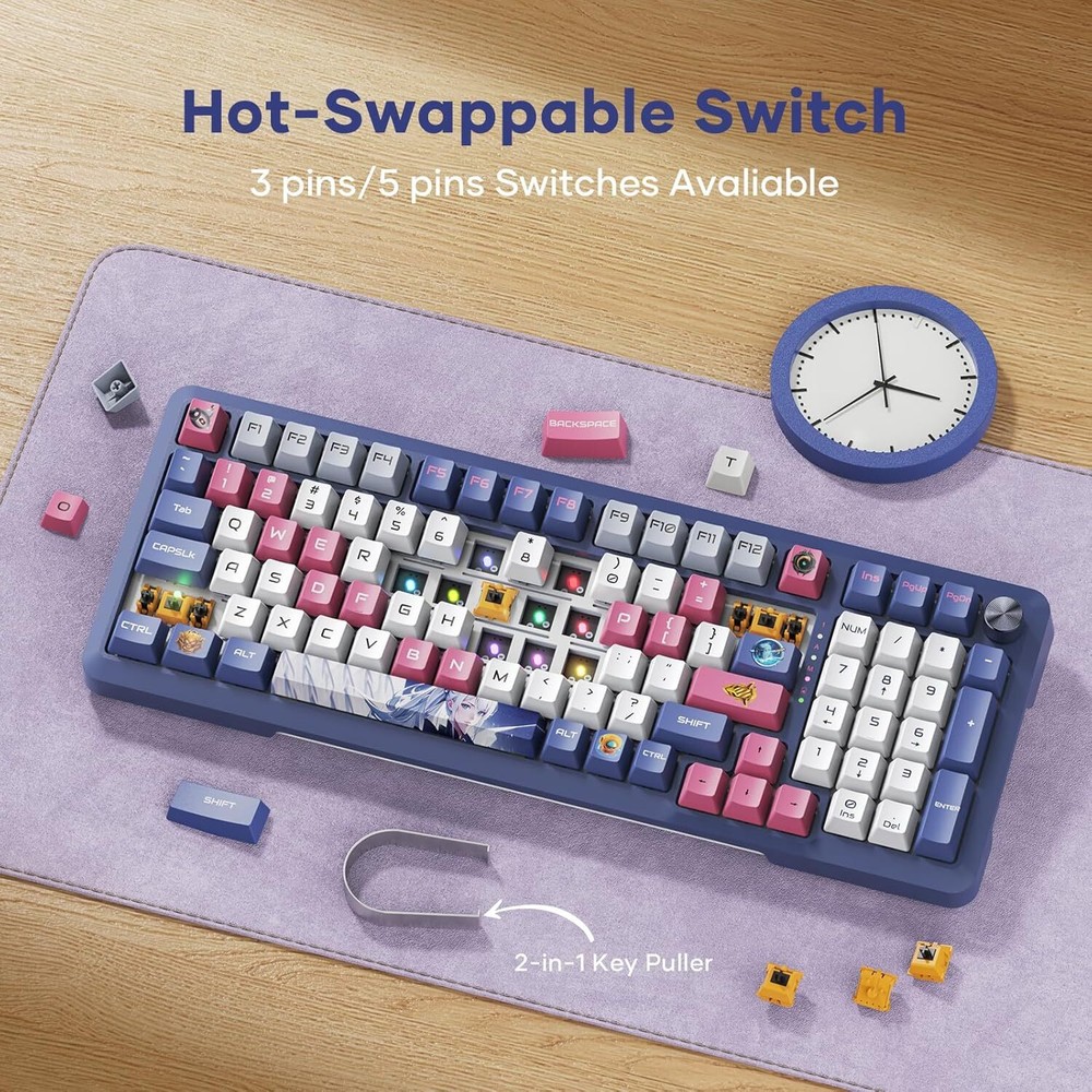Wireless Mechanical 98-Key RGB Gasket Keyboard Compatible with Windows macOS iPadOS Android