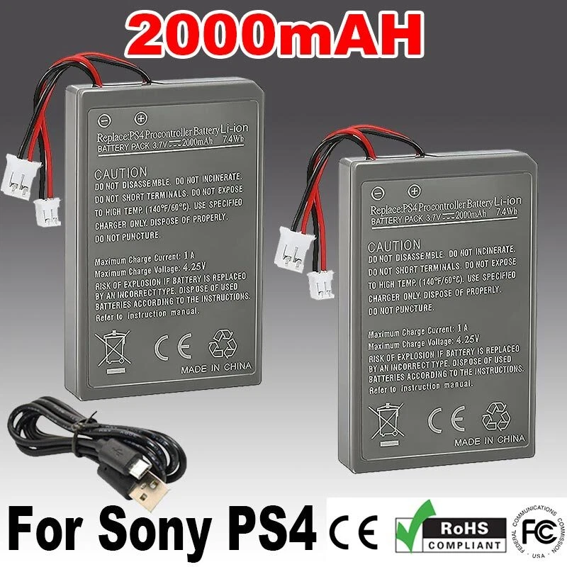 2/4X 2000mAh Lithium Akku für PS4 / PS4 Pro Playstation Pro Controller + Kabel - Bild 3 von 4