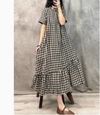 Women Cotton linen dress retro Chinese loose casual long dress