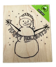 Hero Arts Happy Holidays Snowman with Garlin Wooden Rubber Stamp