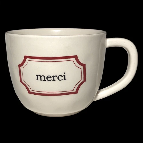 Rare Rae Dunn French Red Line Merci Dimpled Cappuccino Coffee Tea Mug Ex