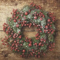 20 Servietten Berry Wreath Kranz Beeren Herbst Holz Natur Tischdeko 33X33Cm