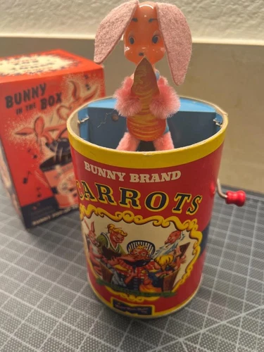 Vintage 1950's MATTEL BUNNY IN THE BOX Musical Pop Up Toy ORIGINAL BOX NOS 1951