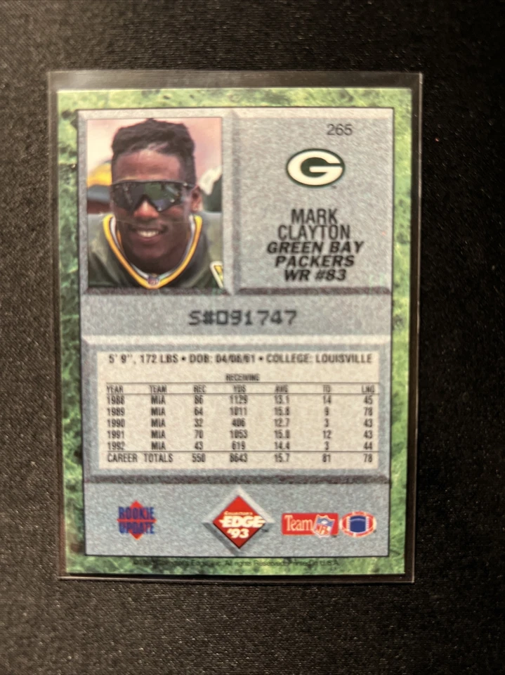 1993 Collector's Edge Football Card #265 Mark Clayton - Image 2 of 3