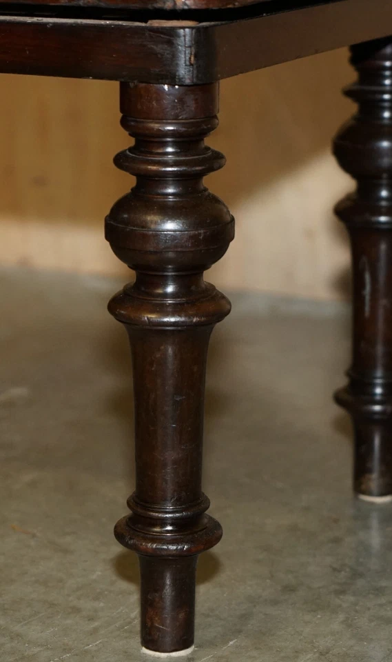 ANTIQUE ORIGINAL BROOKS LTD VICTORIAN MAHOGANY CAMPAIGN GREY LEATHER PIANO STOOL - Image 4 of 4