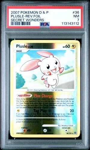 2007 POKEMON DIAMOND & PEARL SECRET WONDERS #36 PLUSLE-REVERSE FOIL PSA 7
