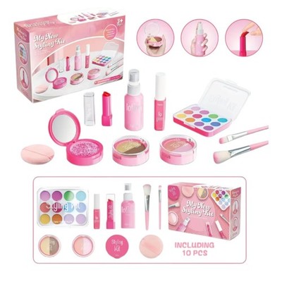 Kids Pretend Makeup Toy Set 10PCS Beauty Play Kit Non Toxic Gift-Pink