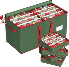 Christmas Ornament Storage Box with 8 Trays, 25.4" L x 12.8" W x 13.4" H, Green