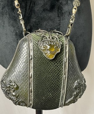 Maya Evangelista Resin Black Snake Skin Purse Reclaim Philippine Trees Metal Vtg