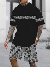 Men 2-Piece Set Summer Outfit Short Sleeve Sweatshirt T Shirts and Shorts Suits