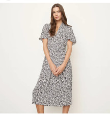 NWT Michael Kors Black Gray Floral Midi Dress Jersey Tie Waist Size M