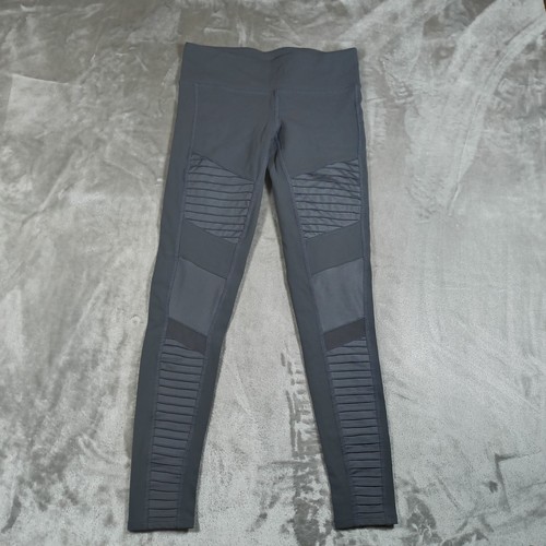 Alo Yoga Motto Leggings Womens Small Gray High Rise Ribbed Panel Activewear Gym