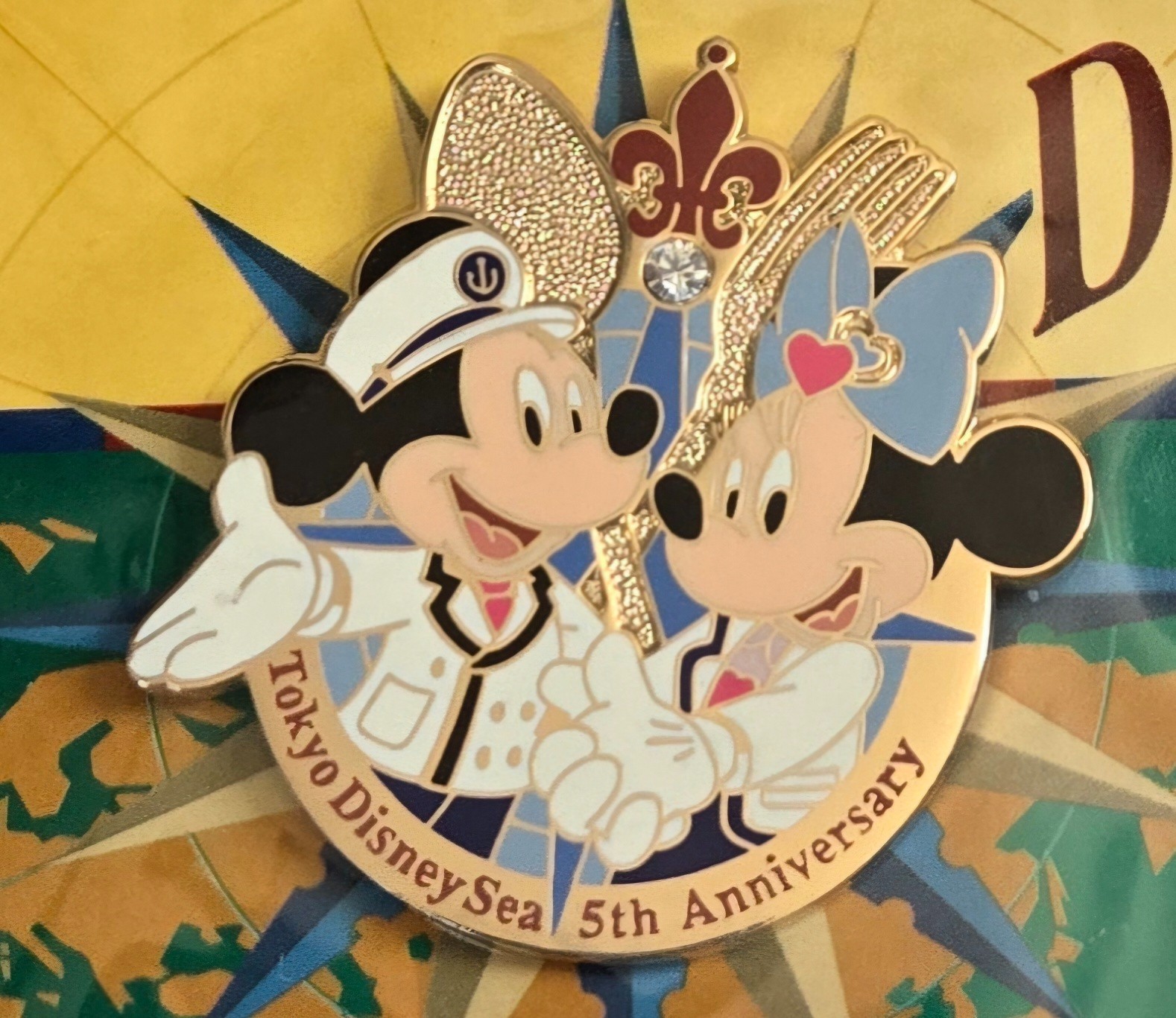 Tokyo DisneySea 5th Anniversary Pin Mickey Minnie Japan Disney Pin w/ Card