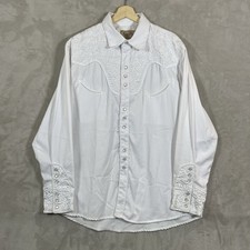 Scully Shirt Mens Large White Floral Embroidered Western Pearl Snap Long Sleeve