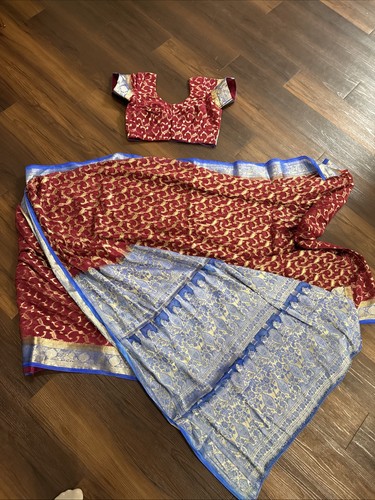 Indian/Pakistani Sari Set, Burgundy/Gold/Blue Design Ethnic