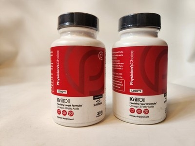 2 Physician s Choice Krill Oil 1000mg, 30 Softgels Each, Healthy Heart 11/2026