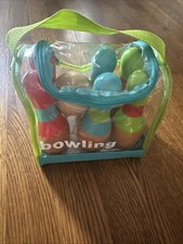 Bowling set Vintage Play Wonder Wooden Childs Toy 7-piece Set in Bag
